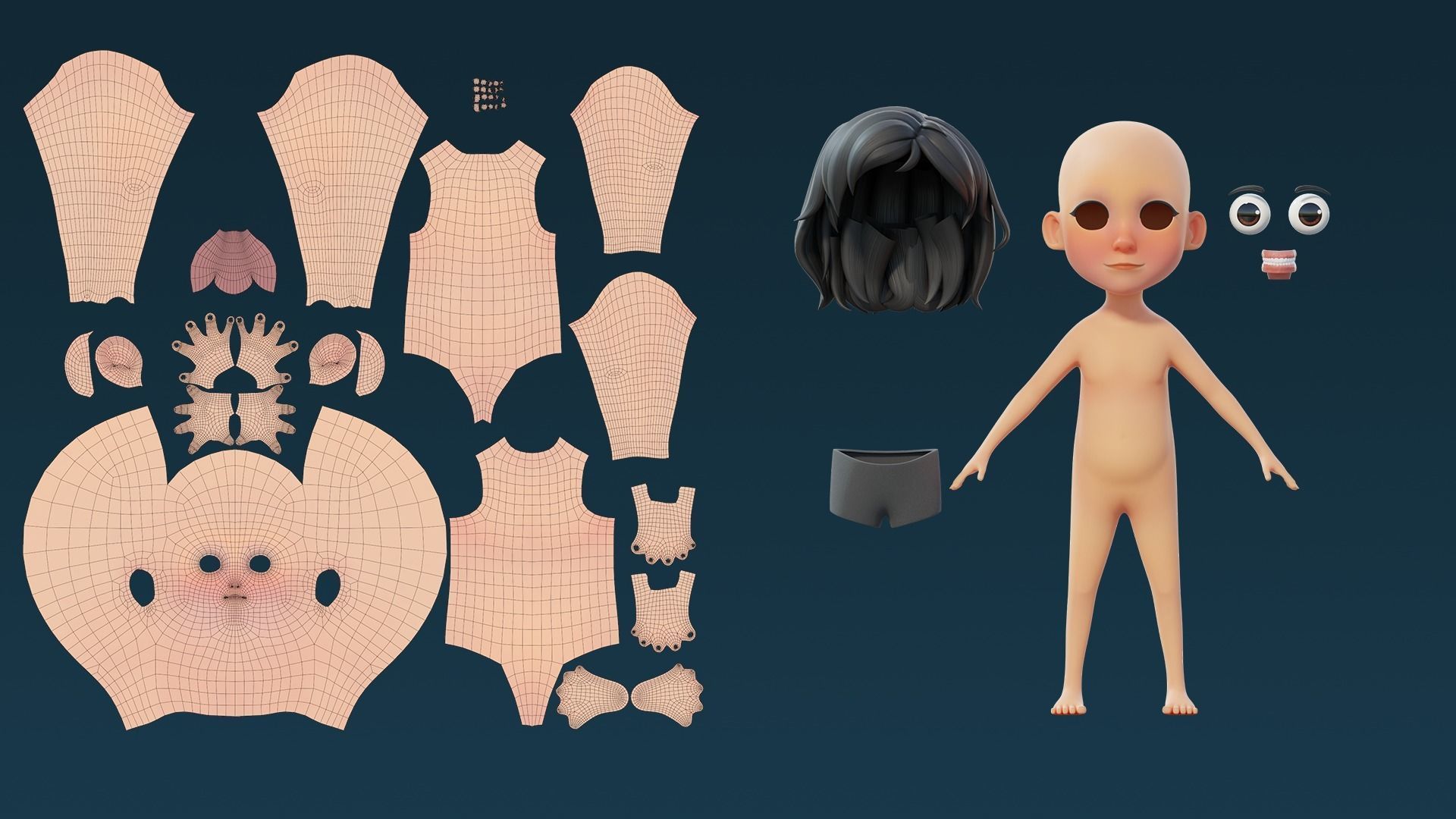 Cartoon Base Mesh Kid Female 3D model_9