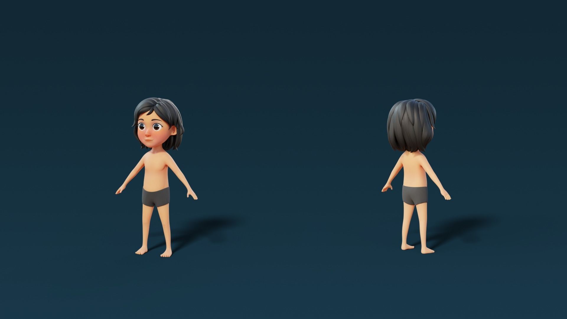 Cartoon Base Mesh Kid Female 3D model_3