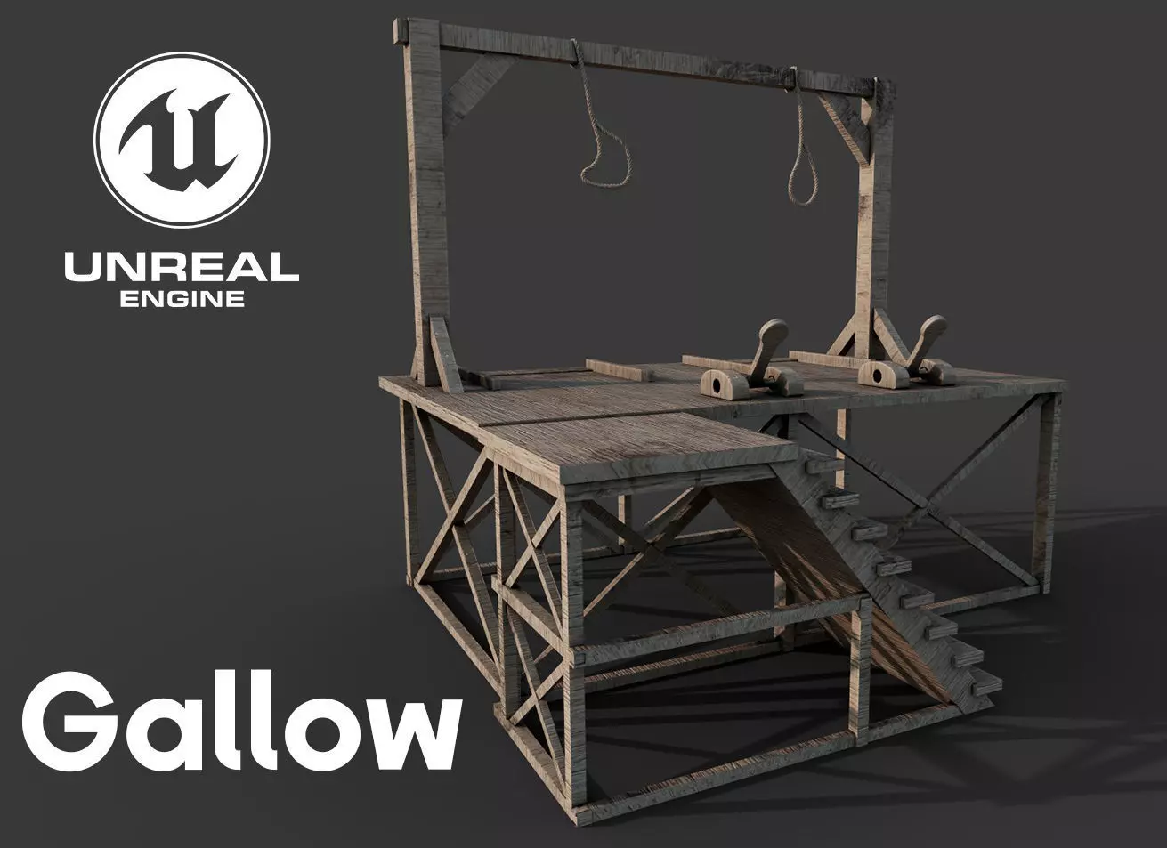 Gallows wooden platform Low-poly 3D model