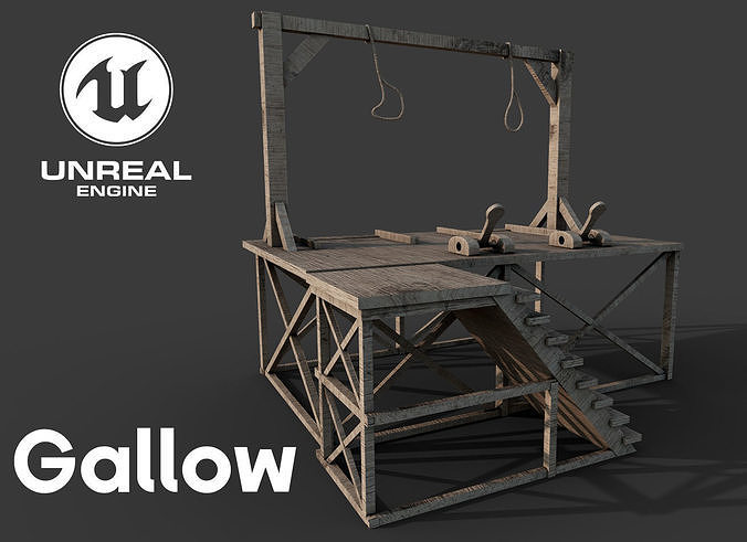 Gallows wooden platform Low-poly 3D model