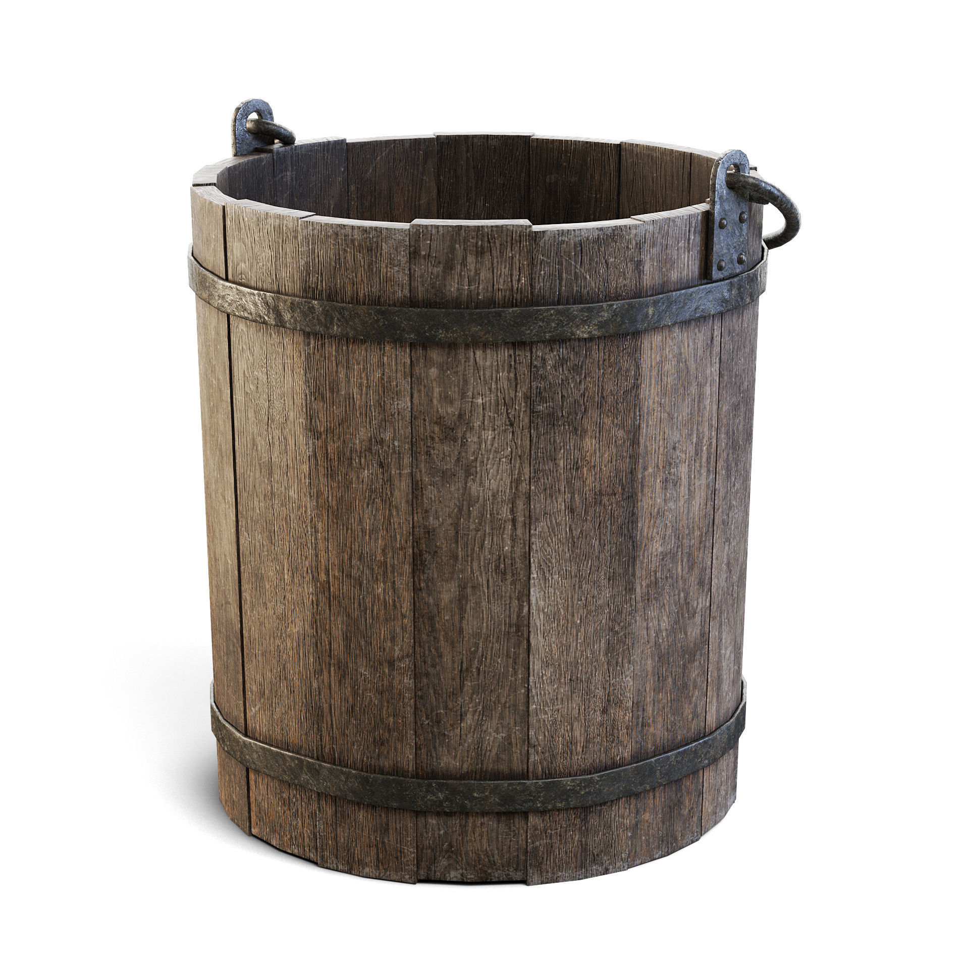 Old Wooden Bucket 3D model_2