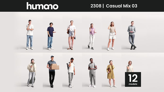 Humano 12 - Collection 2308 - CASUAL PEOPLE MIX -12 x 3D models  3D model