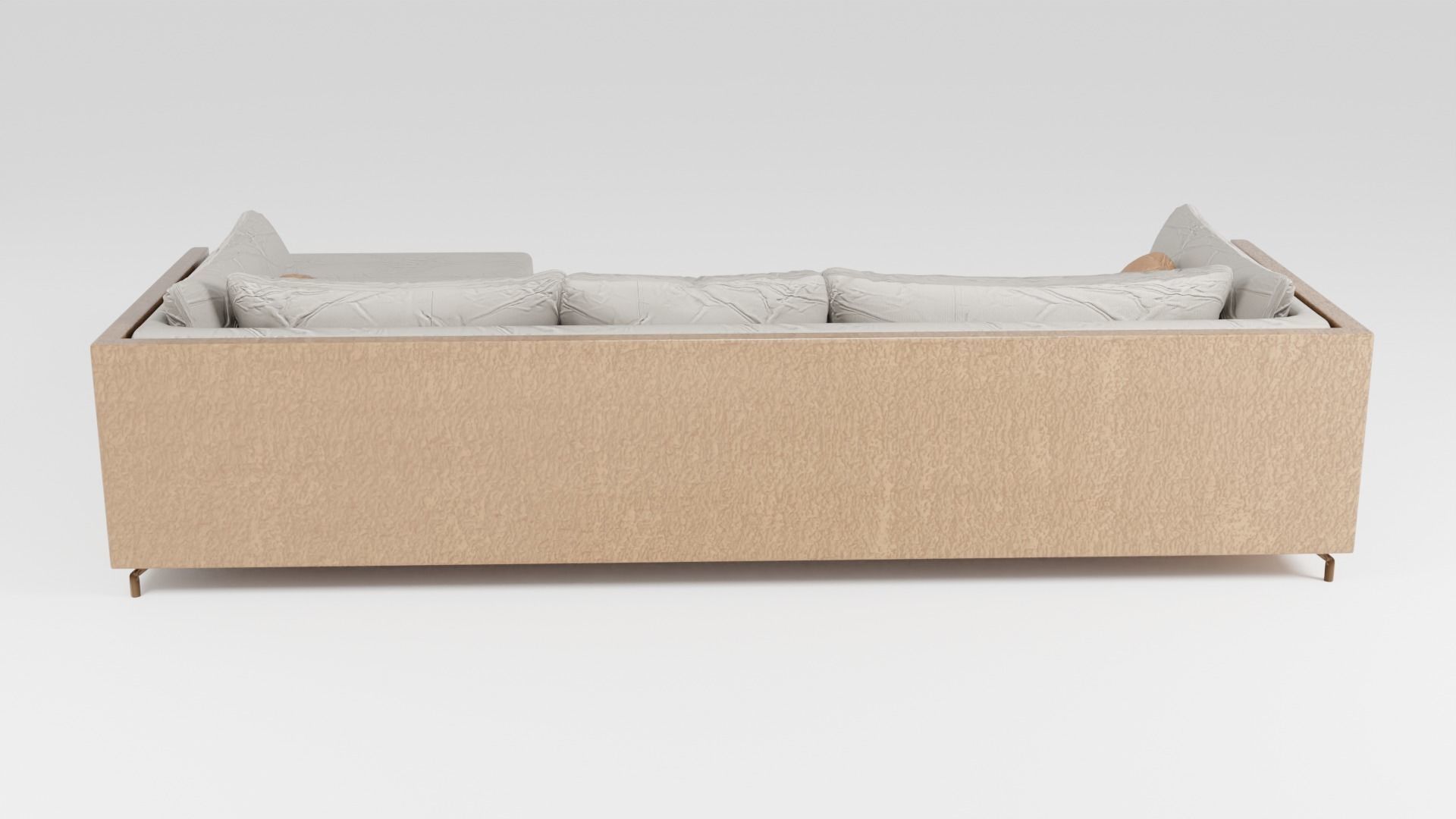 Fabric sofa on a wooden base in beige tones 3D model_2