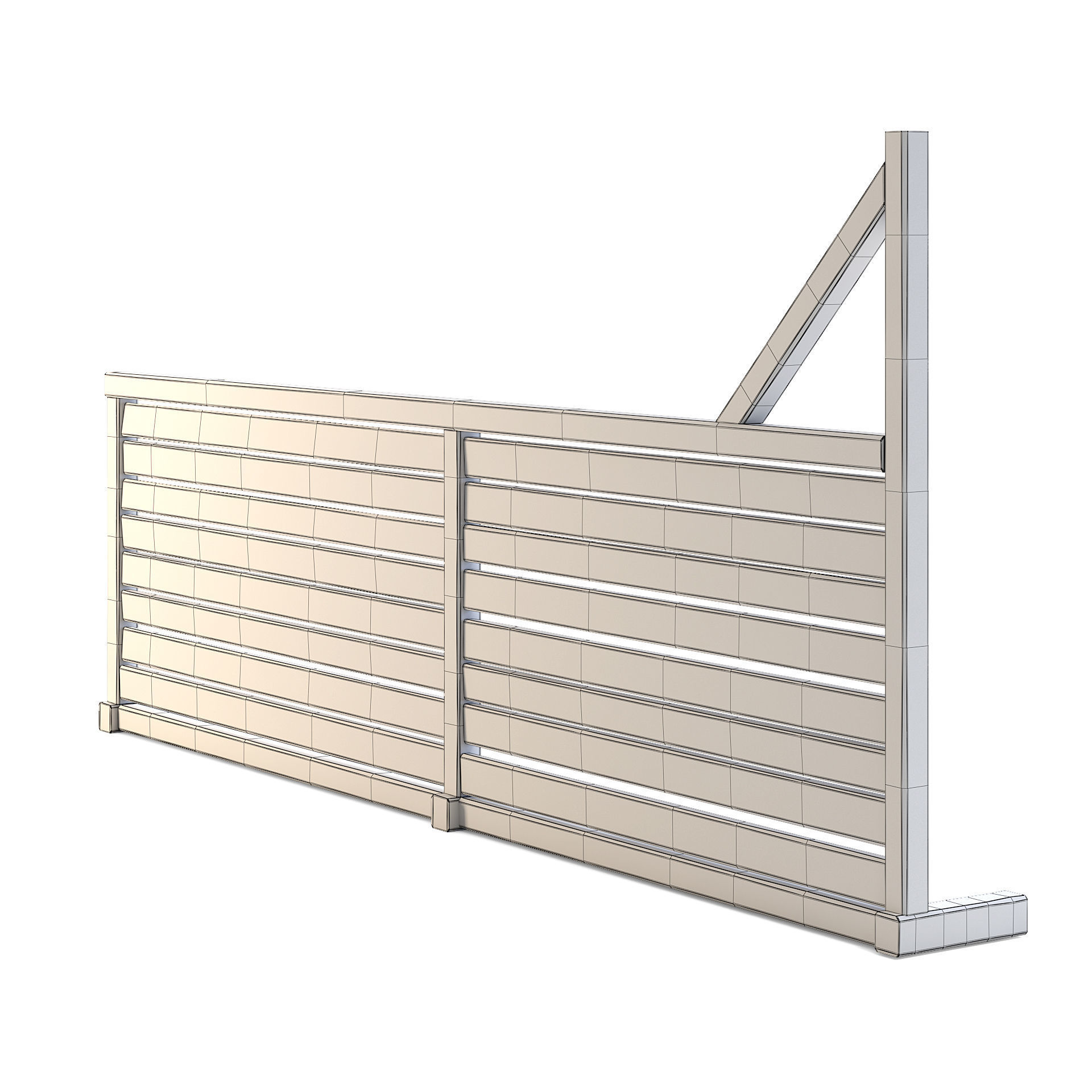 Wooden Wall Fence 3D model_4