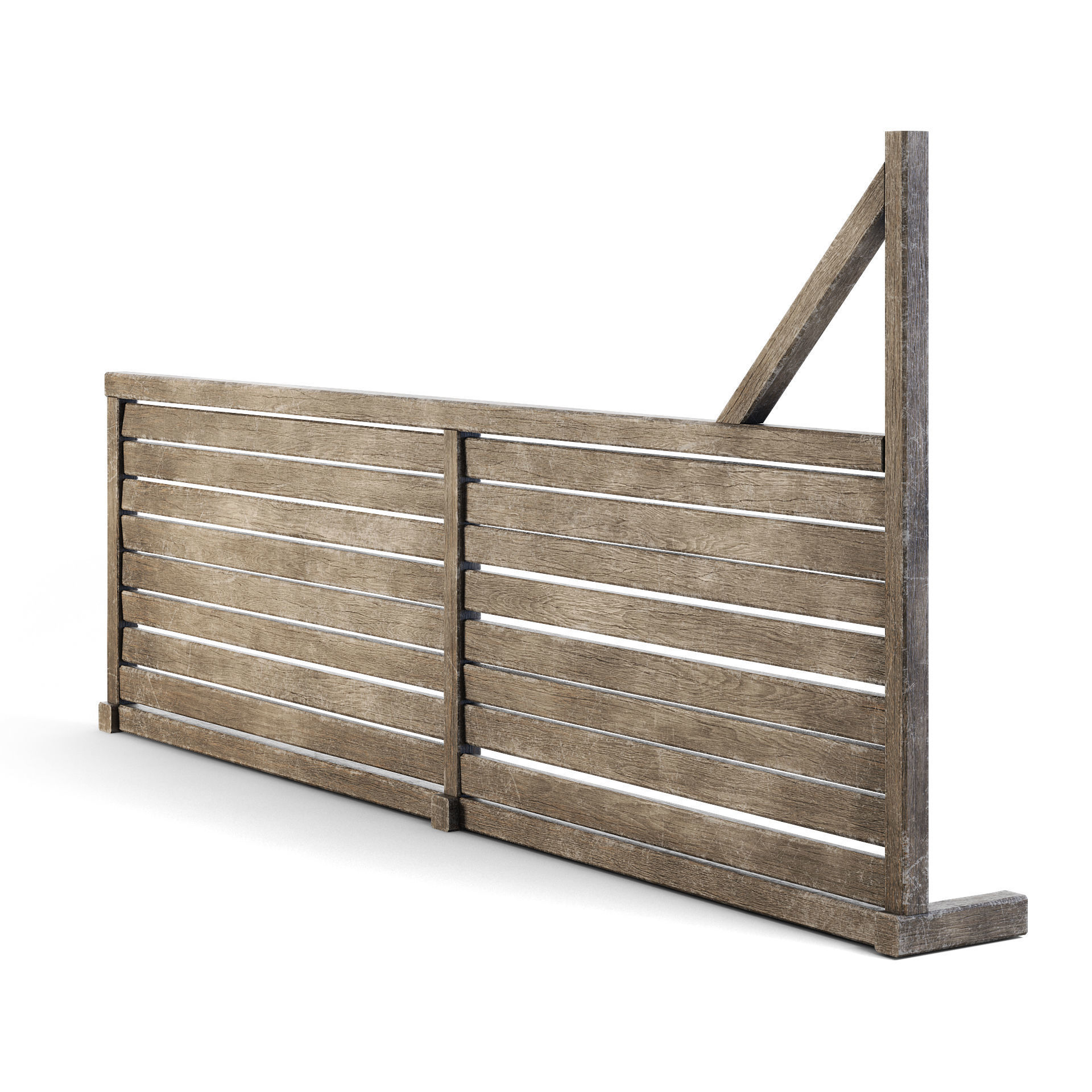 Wooden Wall Fence 3D model_3