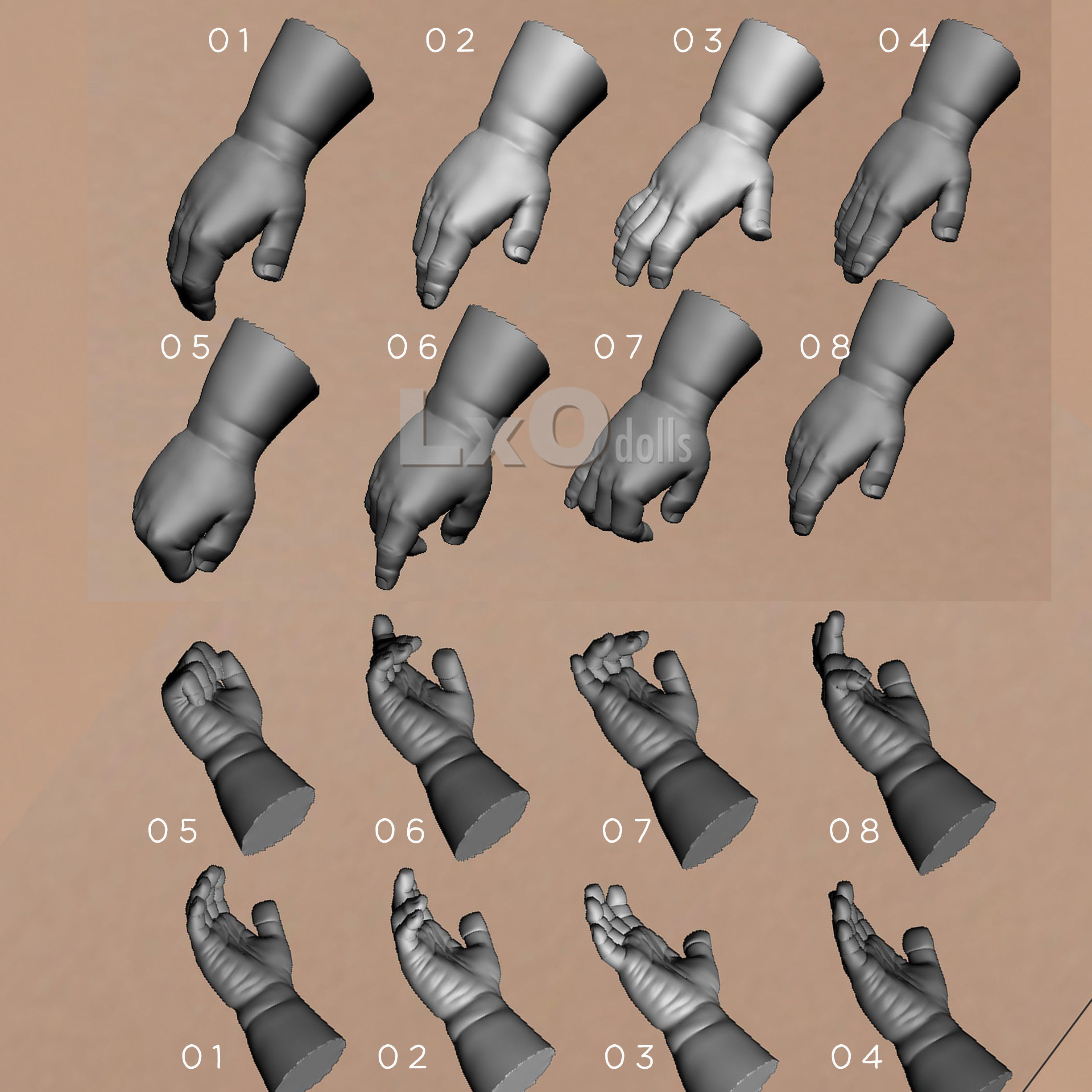 3D BABY HANDS Mega Bundle 64 hands OBJ  3D model_1