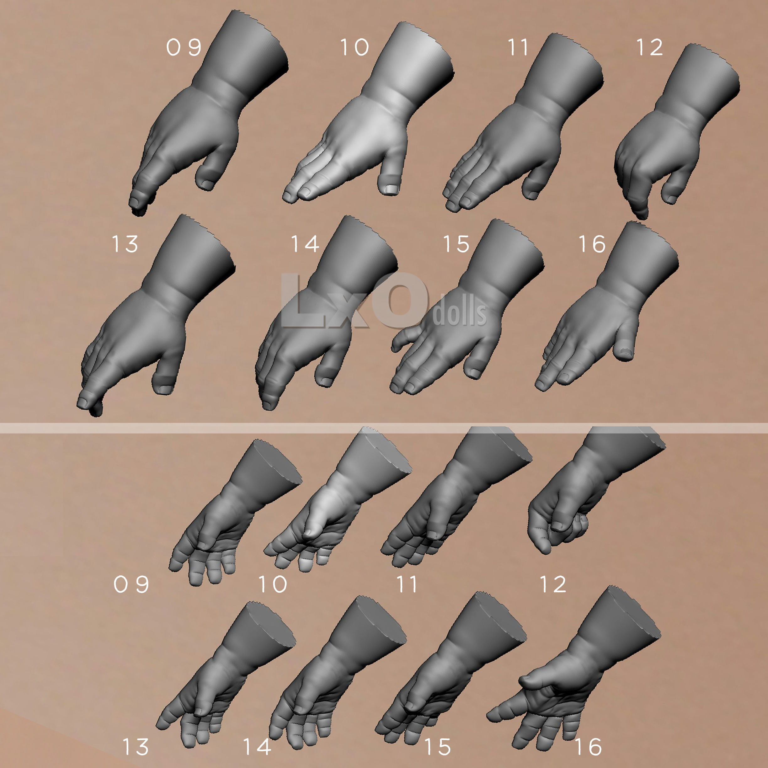 3D BABY HANDS Mega Bundle 64 hands OBJ  3D model_2