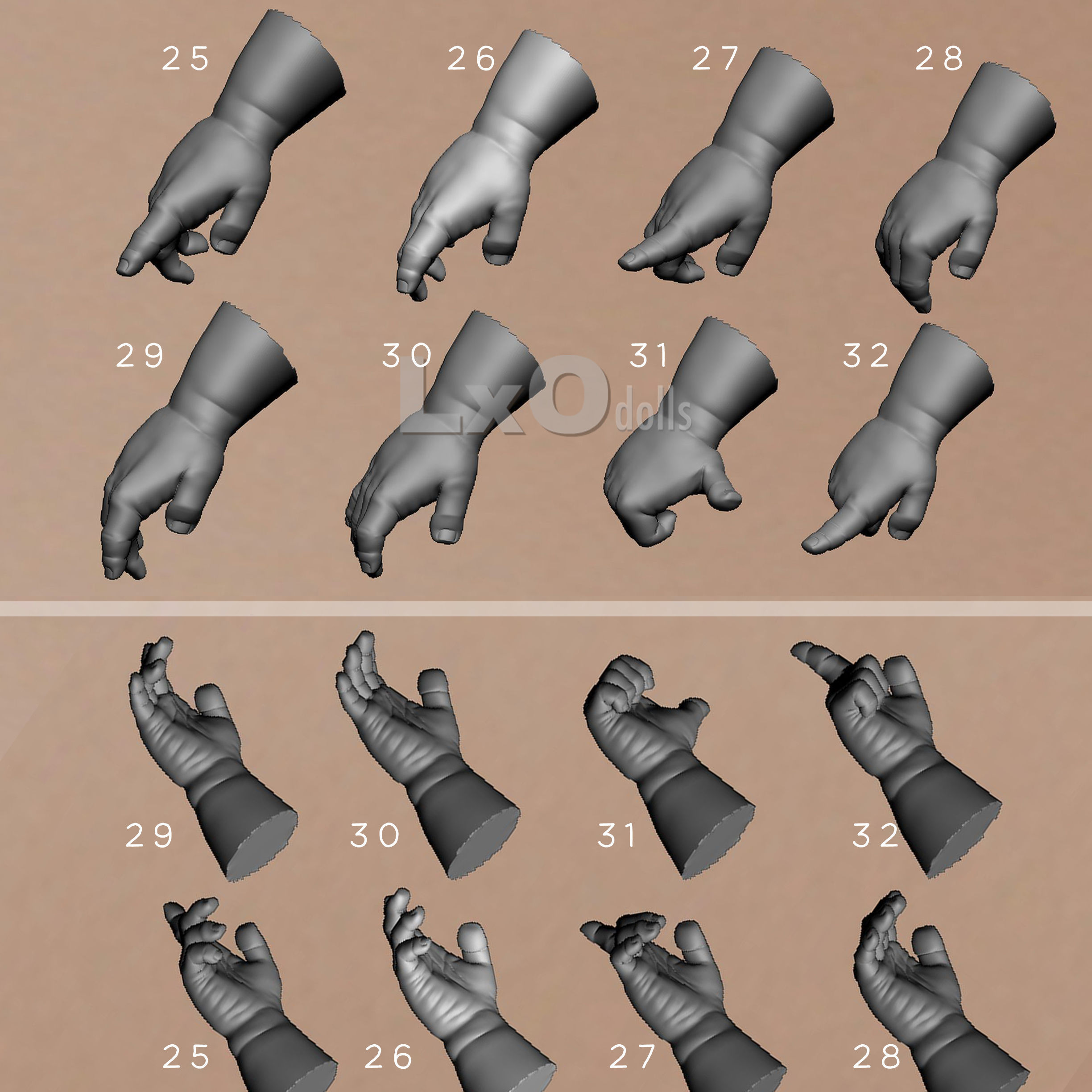 3D BABY HANDS Mega Bundle 64 hands OBJ  3D model_4