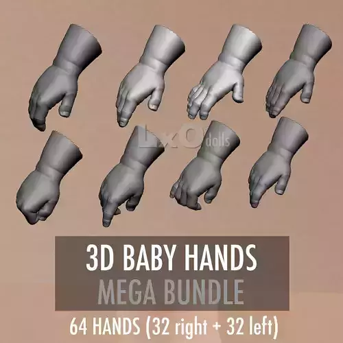 3D BABY HANDS Mega Bundle 64 hands OBJ  3D model