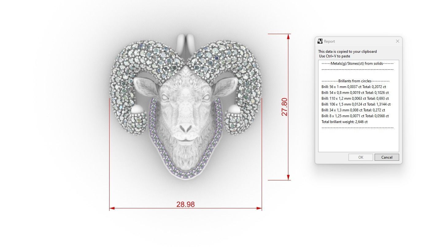 GOAT PENDANT WITH DIAMONDS 3D PRINT MODEL 3D print model_3
