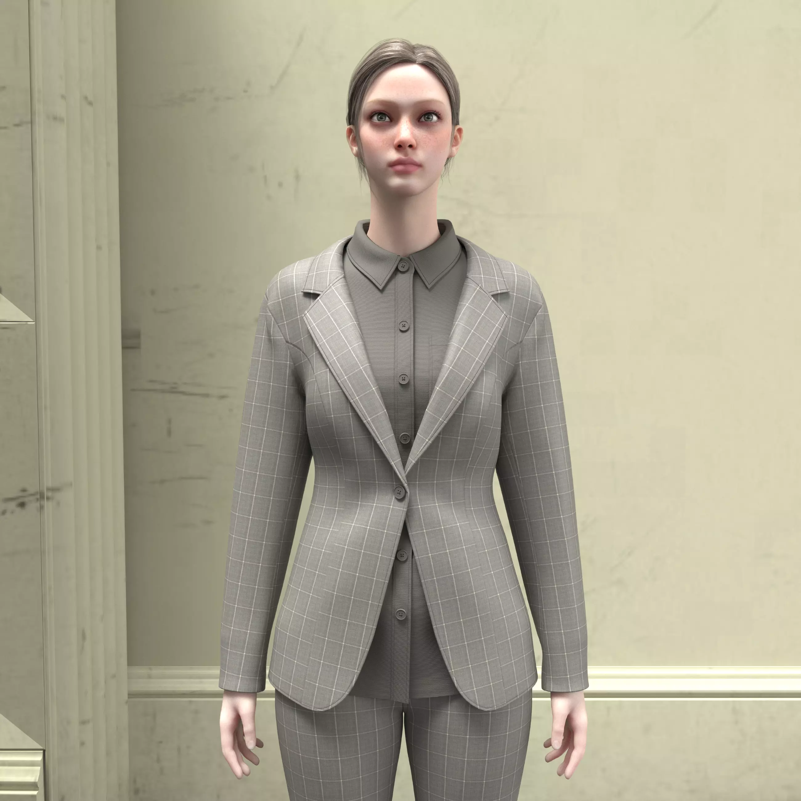 Women Fashion Formal Long Sleeve Blazer Shirt and Pant 3D model
