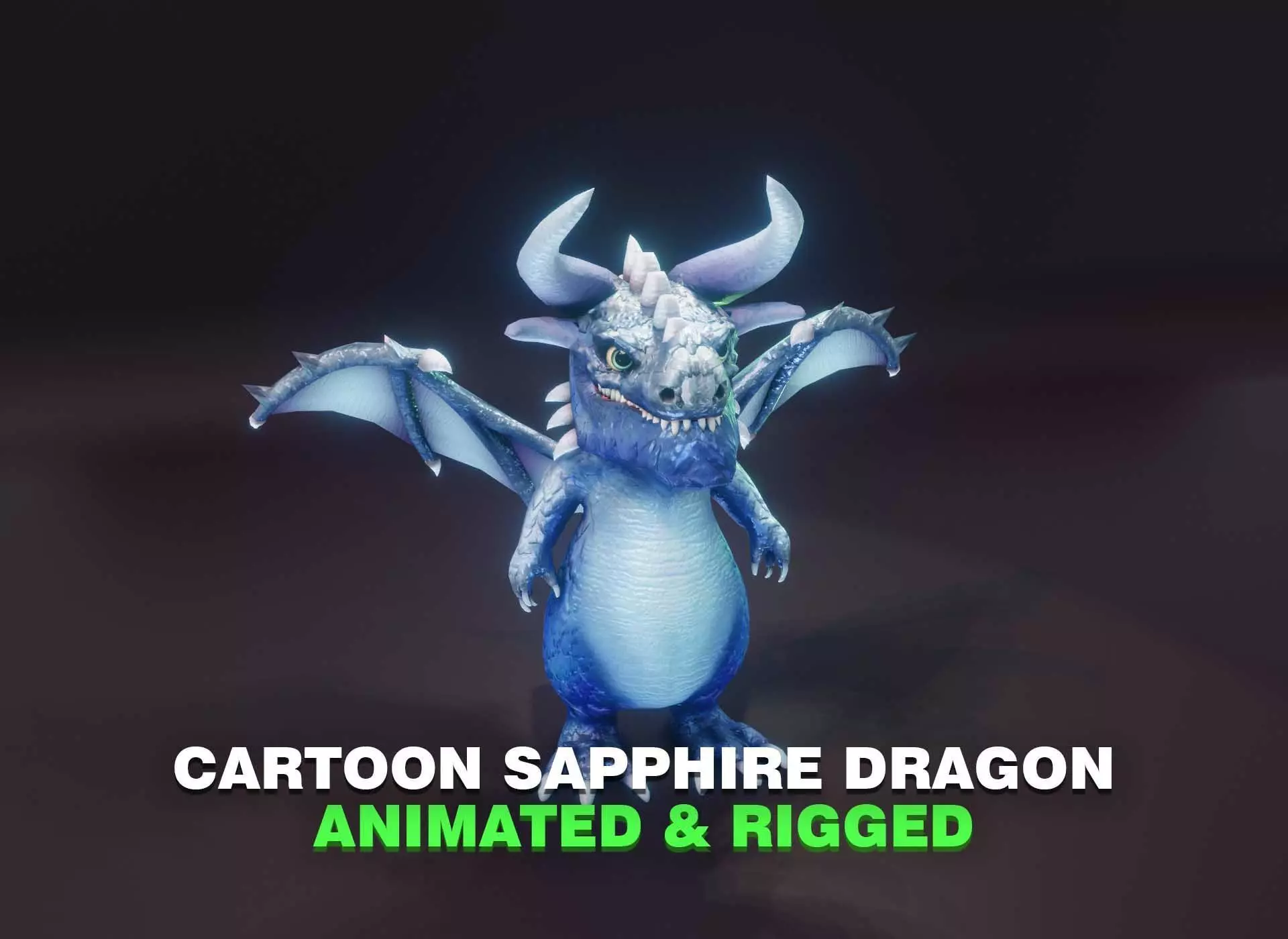 Cartoon Sapphire Dragon Animated 3D Model Low-poly 3D model