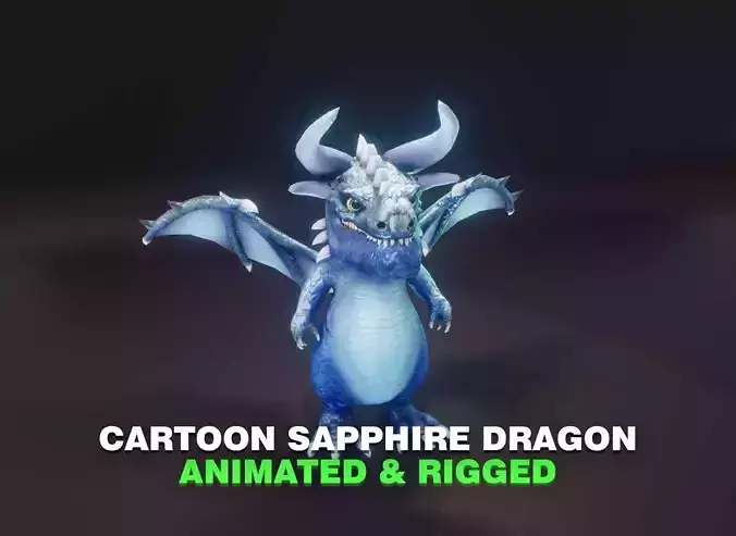 Cartoon Sapphire Dragon Animated 3D Model Low-poly 3D model