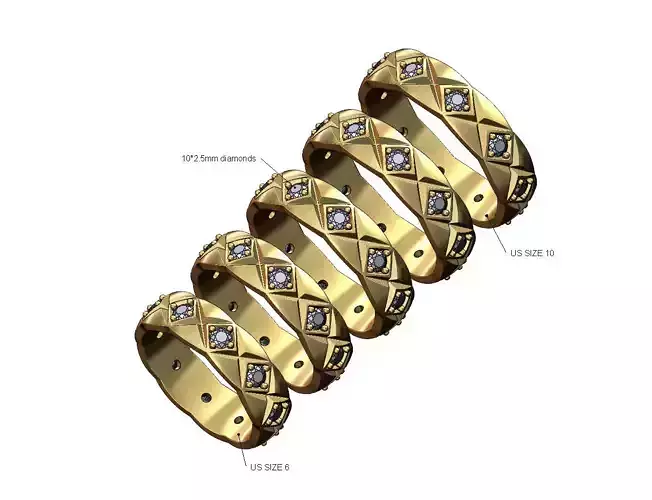 Diamond eternity cross stitch engraving band US sizes 6to10