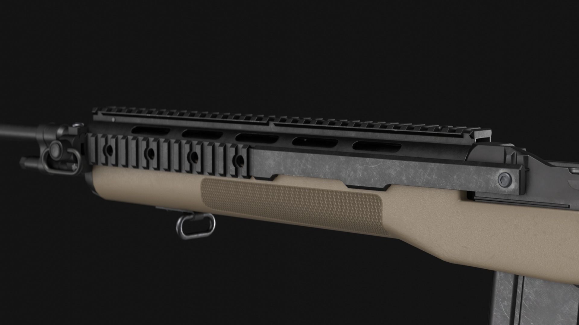 KAC M14 M1A RAS Picatinny Rail Handguard - Game Asset Low-poly 3D model_4