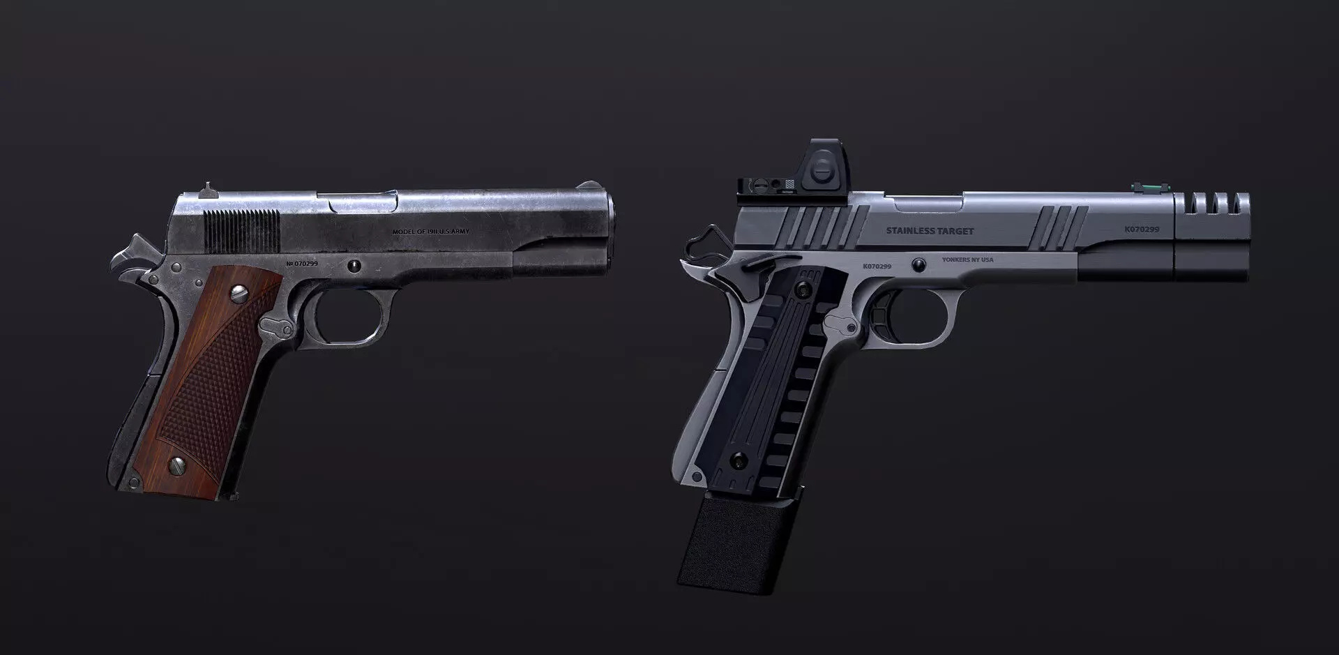 2 Models - Default and Tuning - Handgun Colt 1911 Low-poly 3D model_0