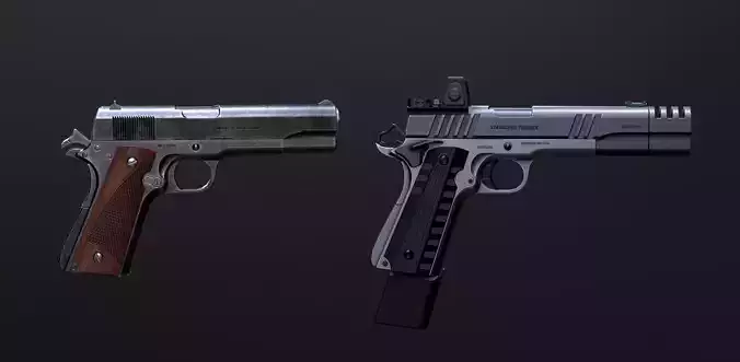 2 Models - Default and Tuning - Handgun Colt 1911 Low-poly 3D model