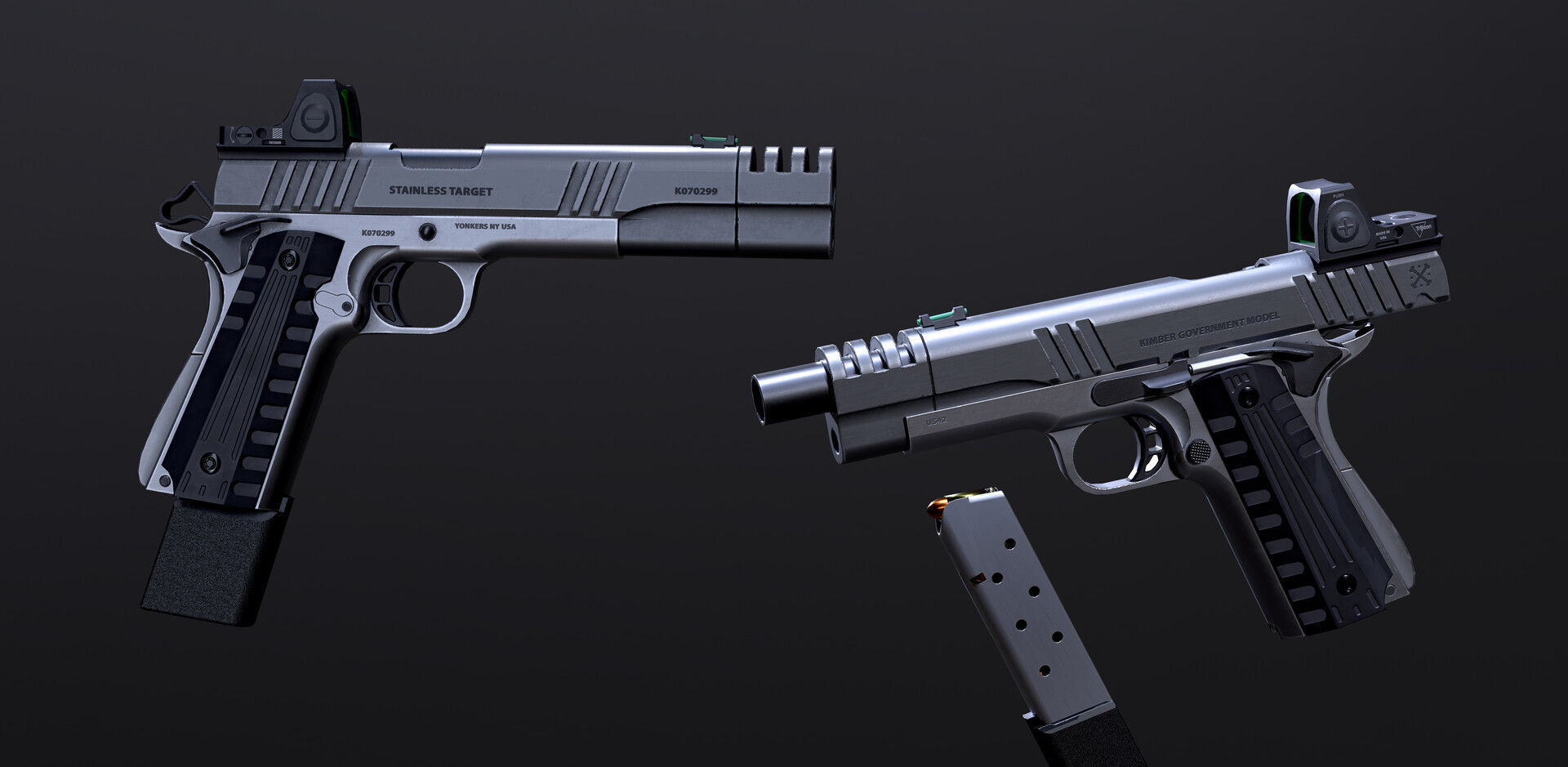 2 Models - Default and Tuning - Handgun Colt 1911 Low-poly 3D model_5