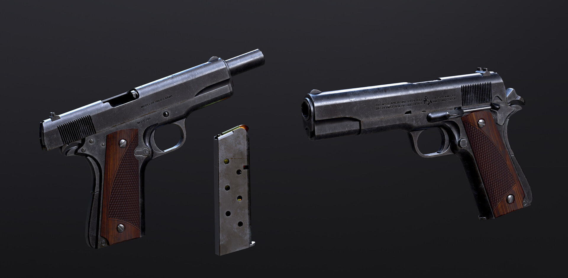 Handgun Colt 1911 - Default Models Low-poly 3D model_2