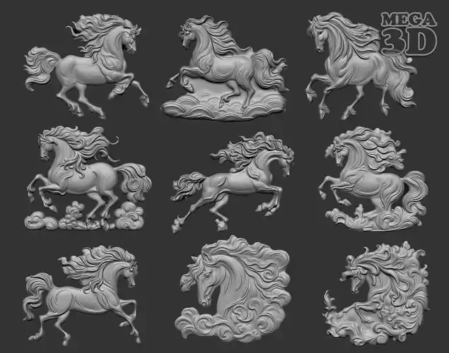 Horse Bas relief 240510 Pack B 3D Model Collection