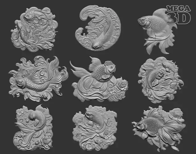 Bas Relief Fish Pack 240506 3D Model Collection