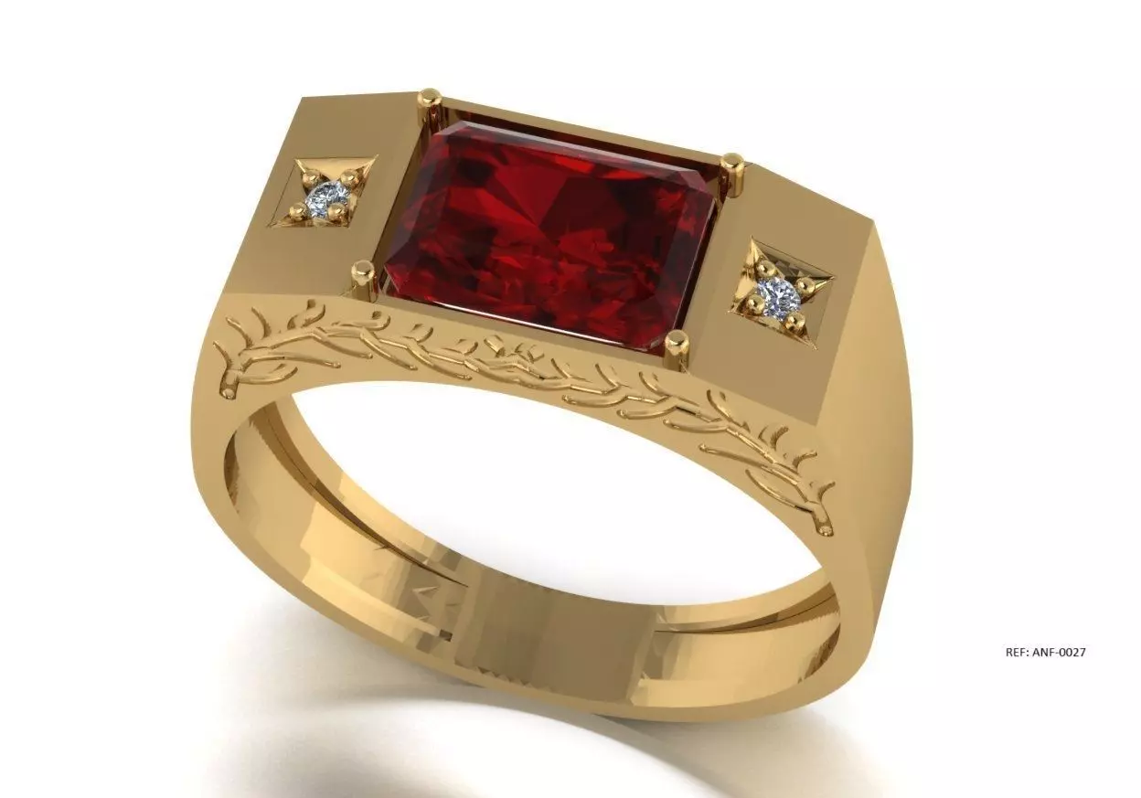 Anel Formatura Pedra Retangular com Ramos 3D print model_0