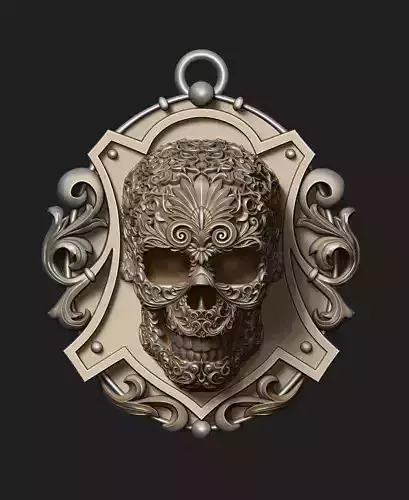 Skull ornament pedant and skull bas-relief 3D print model