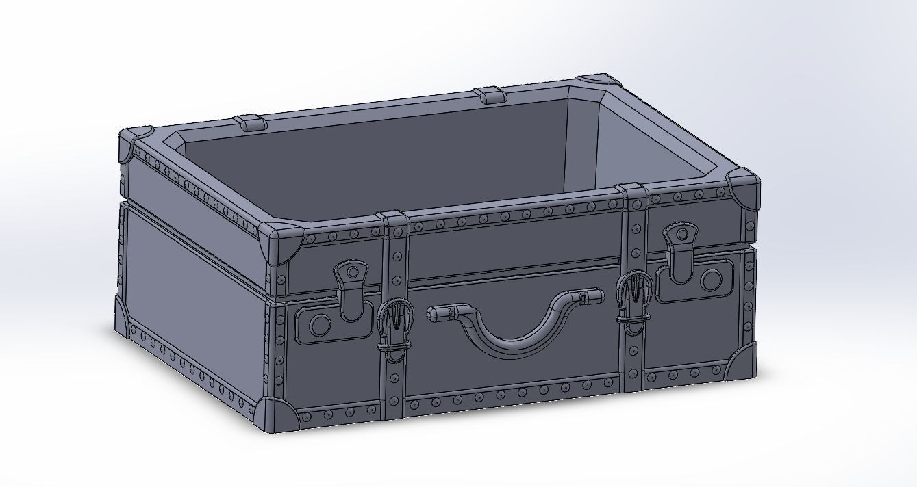 vintage leather suitcase pattern vase 3D print model_3