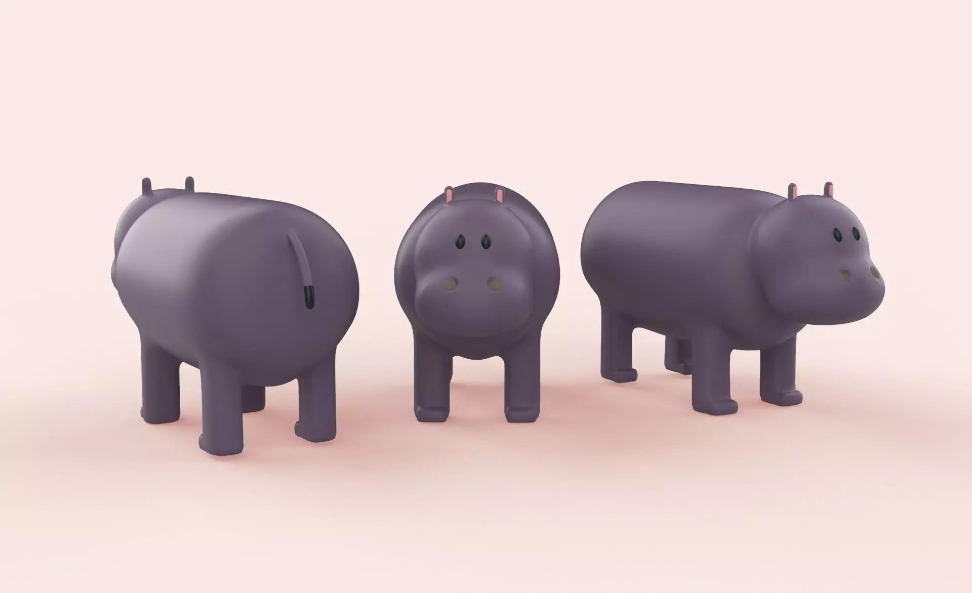 Cartoon Hippo Animal Style Cute Low-poly 3D model