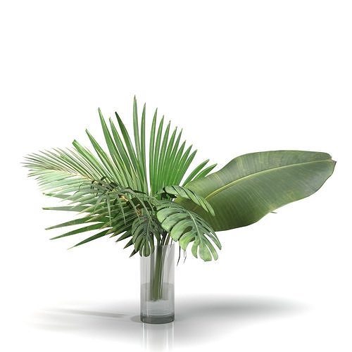 Artificial Faux And Plam Leaf In Vase PBR 3D model