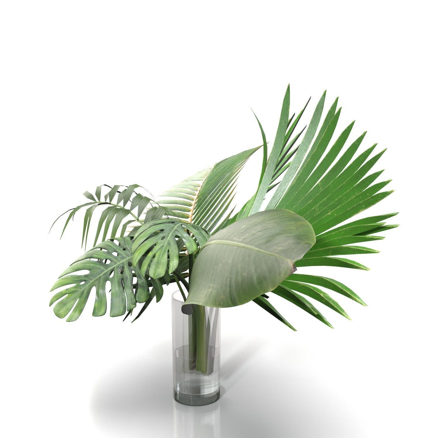Artificial Faux And Plam Leaf In Vase PBR 3D model_4