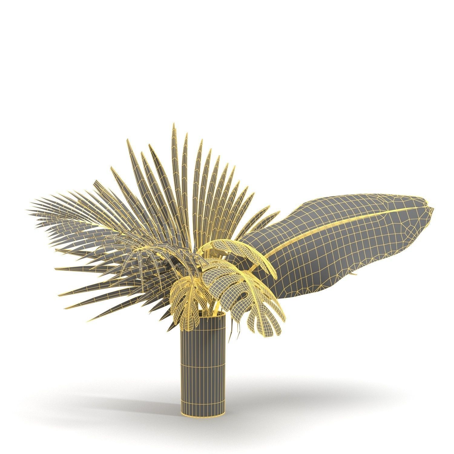 Artificial Faux And Plam Leaf In Vase PBR 3D model_5