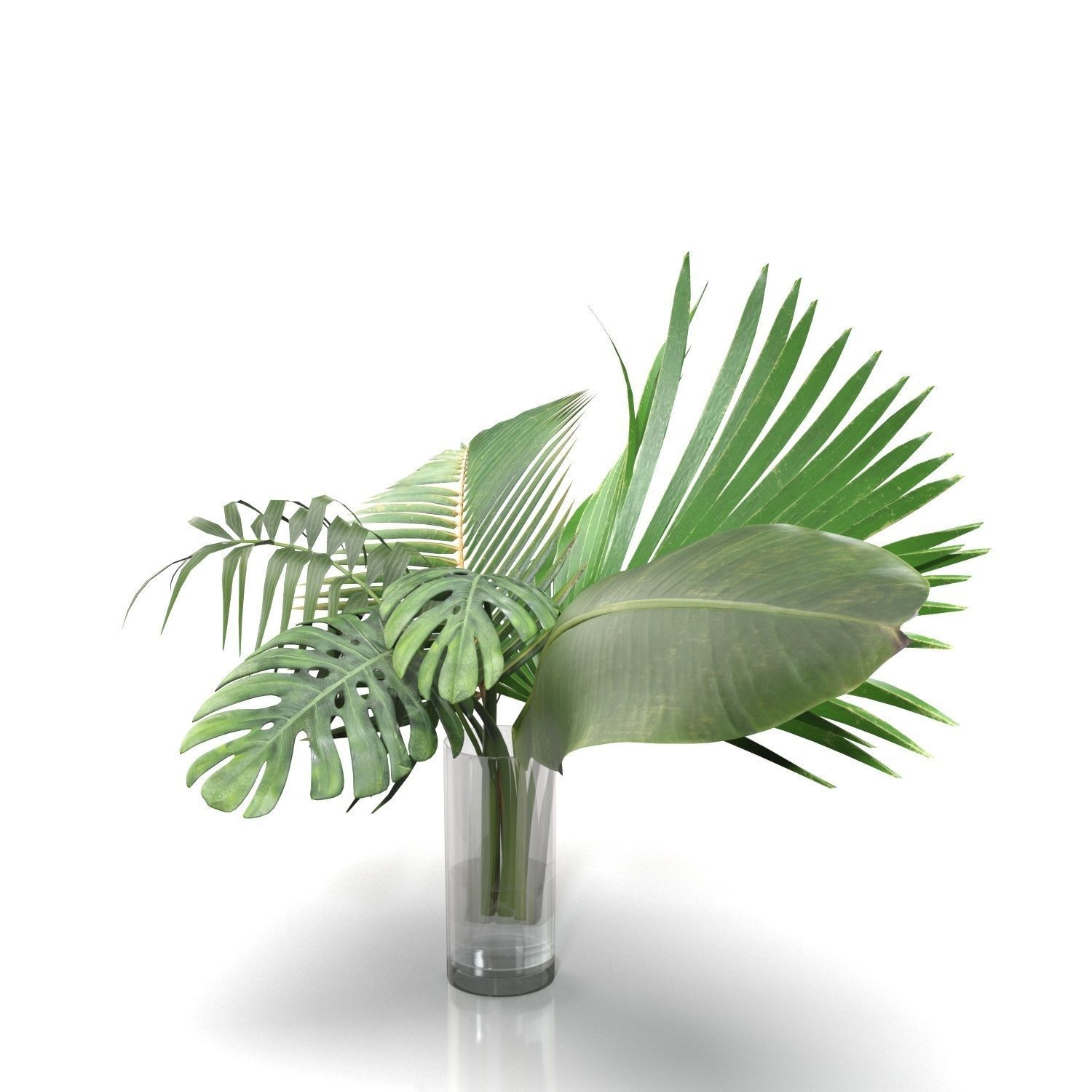 Artificial Faux And Plam Leaf In Vase PBR 3D model_1