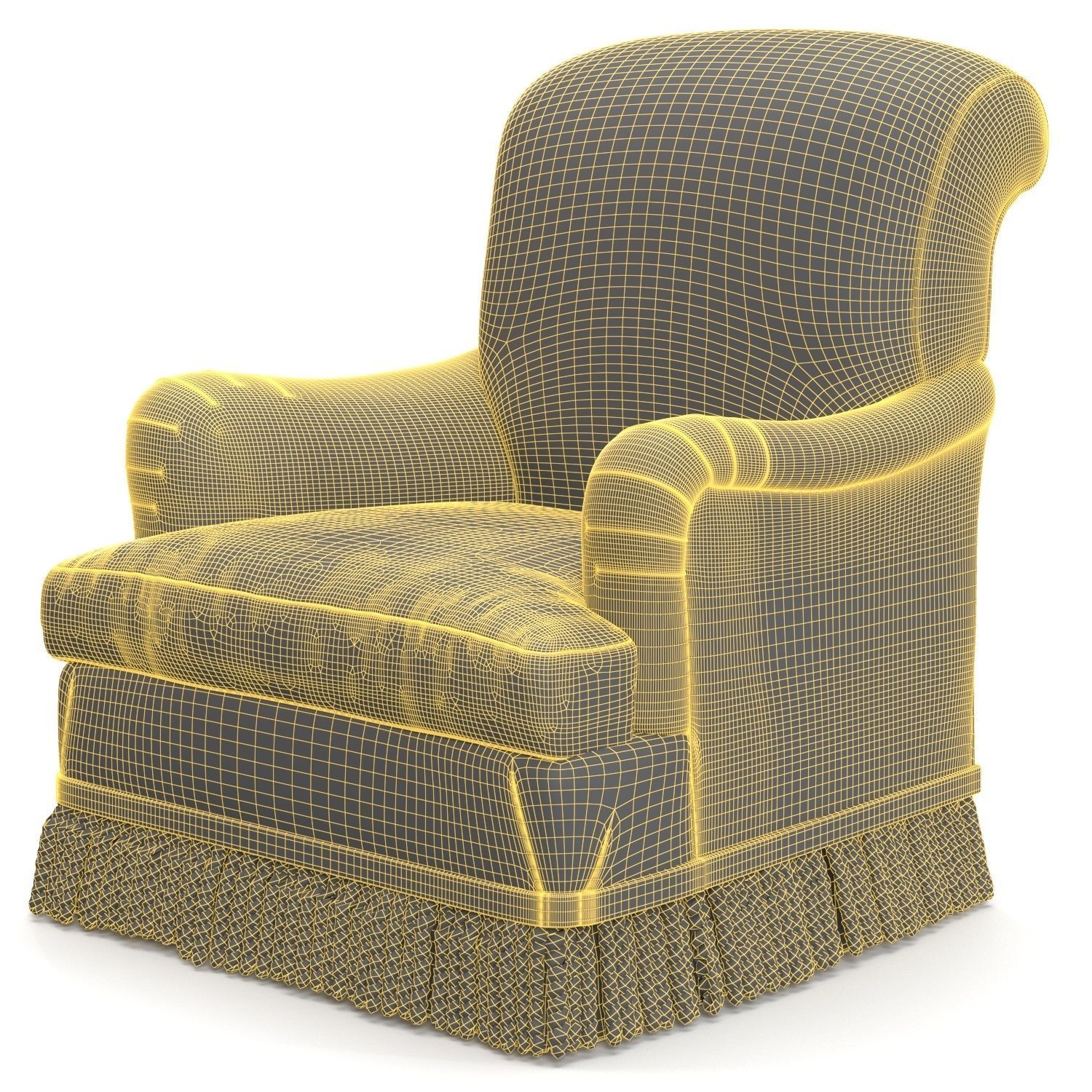 Custom Roll Arm Fringe Chair 3D model_5