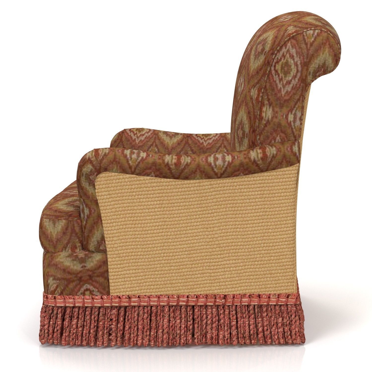 Custom Roll Arm Fringe Chair 3D model_1