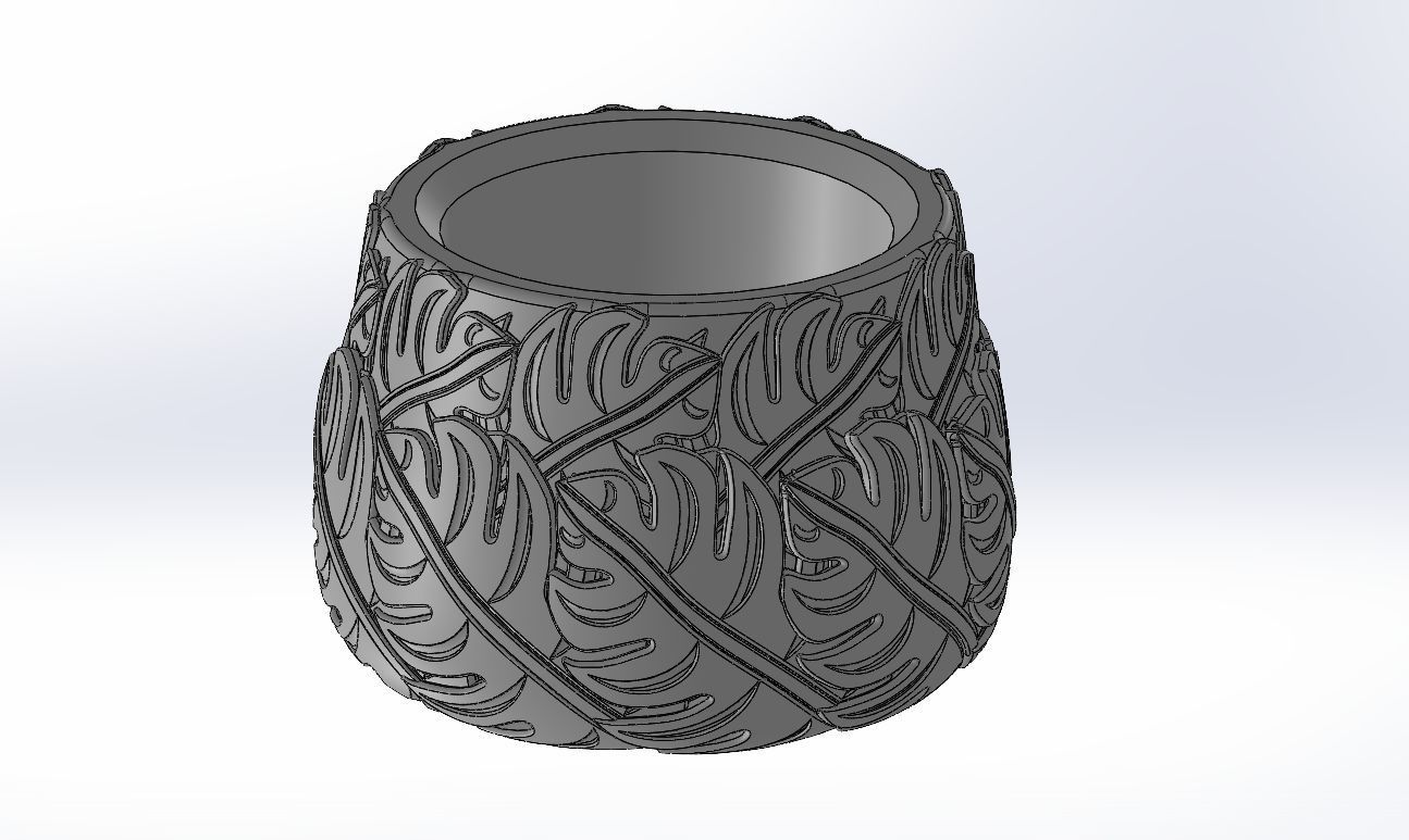 Monstera deliciosa texture vase 3D print model_2