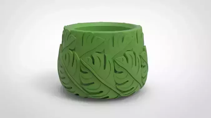 Monstera deliciosa texture vase 3D print model