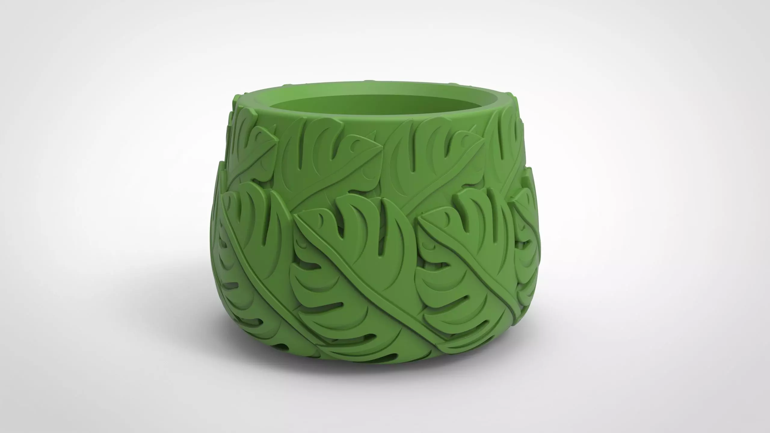 Monstera deliciosa texture vase 3D print model_0
