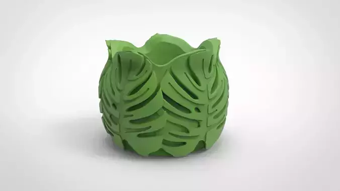 Monstera deliciosa texture vase 2 3D print model