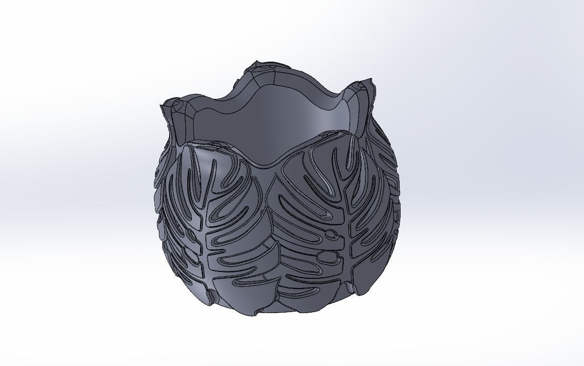 Monstera deliciosa texture vase 2 3D print model_2