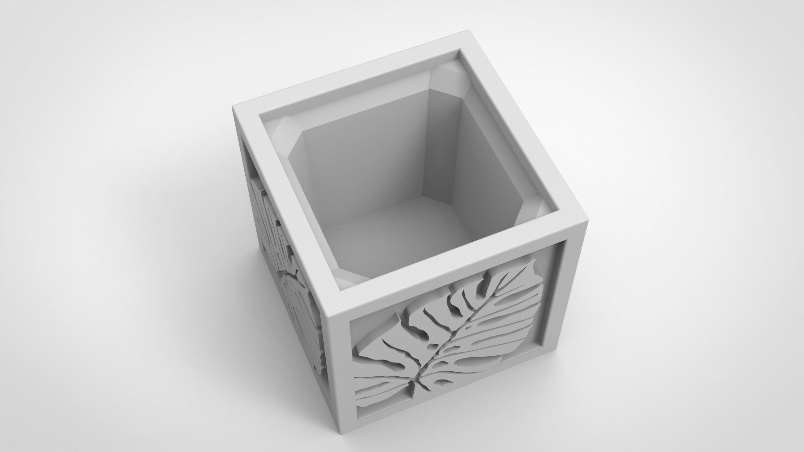 Monstera deliciosa relief vase 3D print model_2