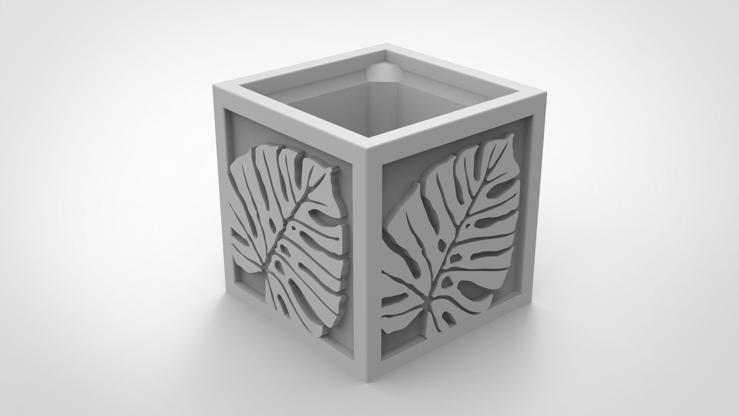 Monstera deliciosa relief vase 3D print model_1
