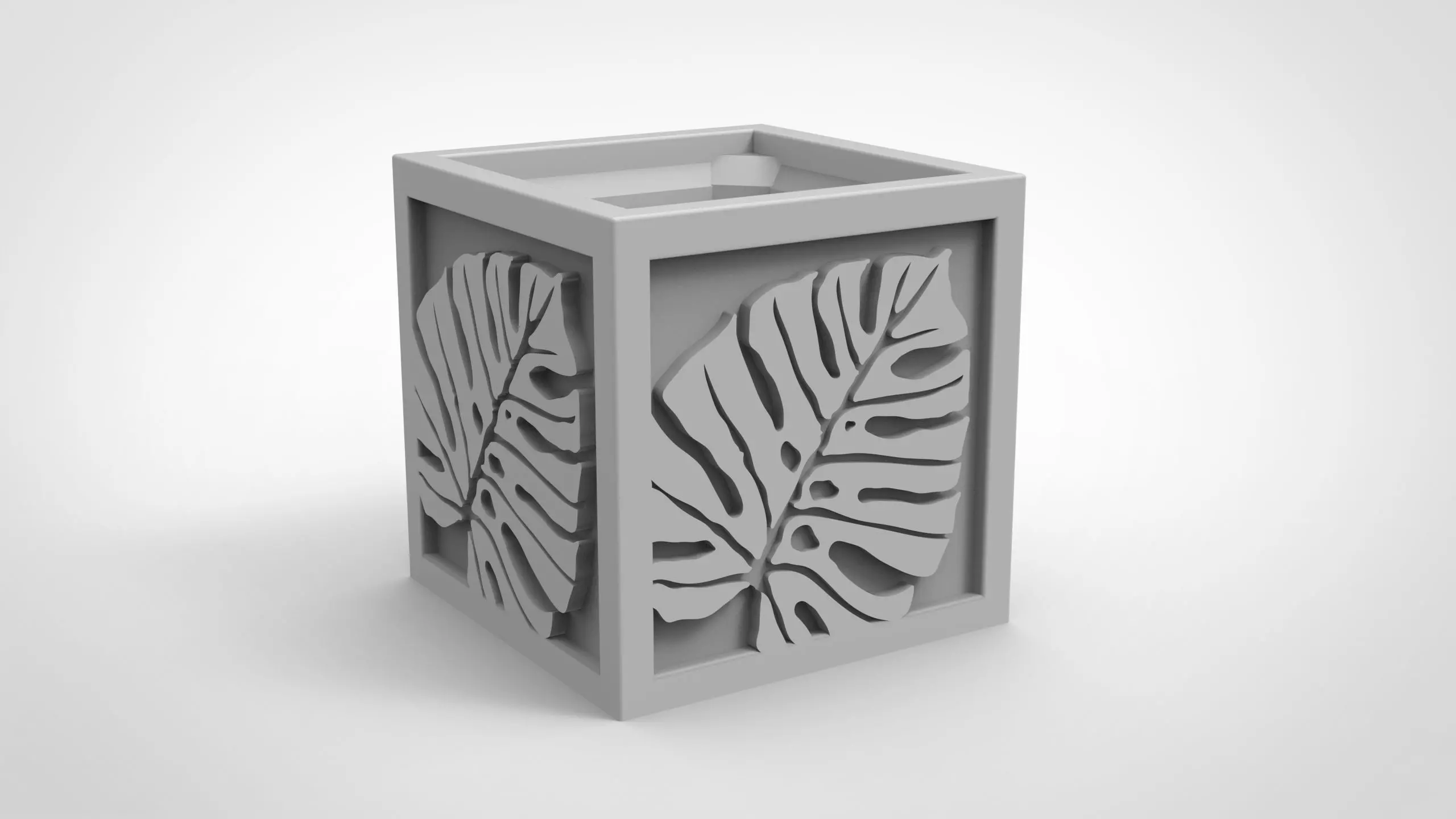 Monstera deliciosa relief vase 3D print model_0