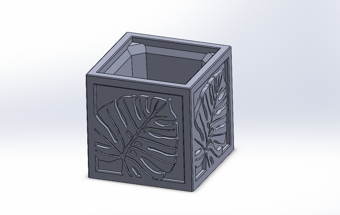 Monstera deliciosa relief vase 3D print model_3