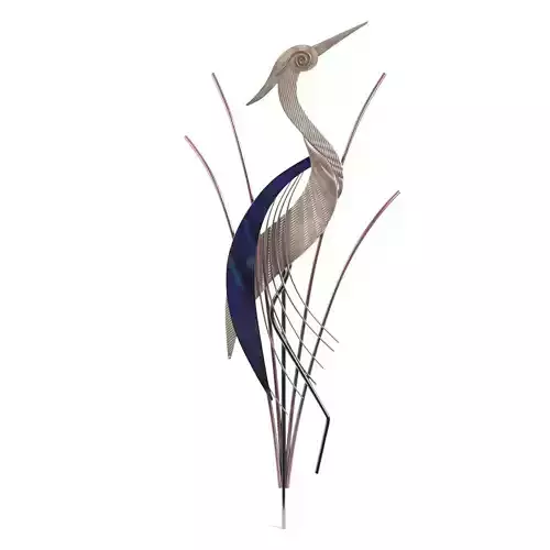 Heron Bird With Head Raised 38 Inch High Metal Wall Art PBR