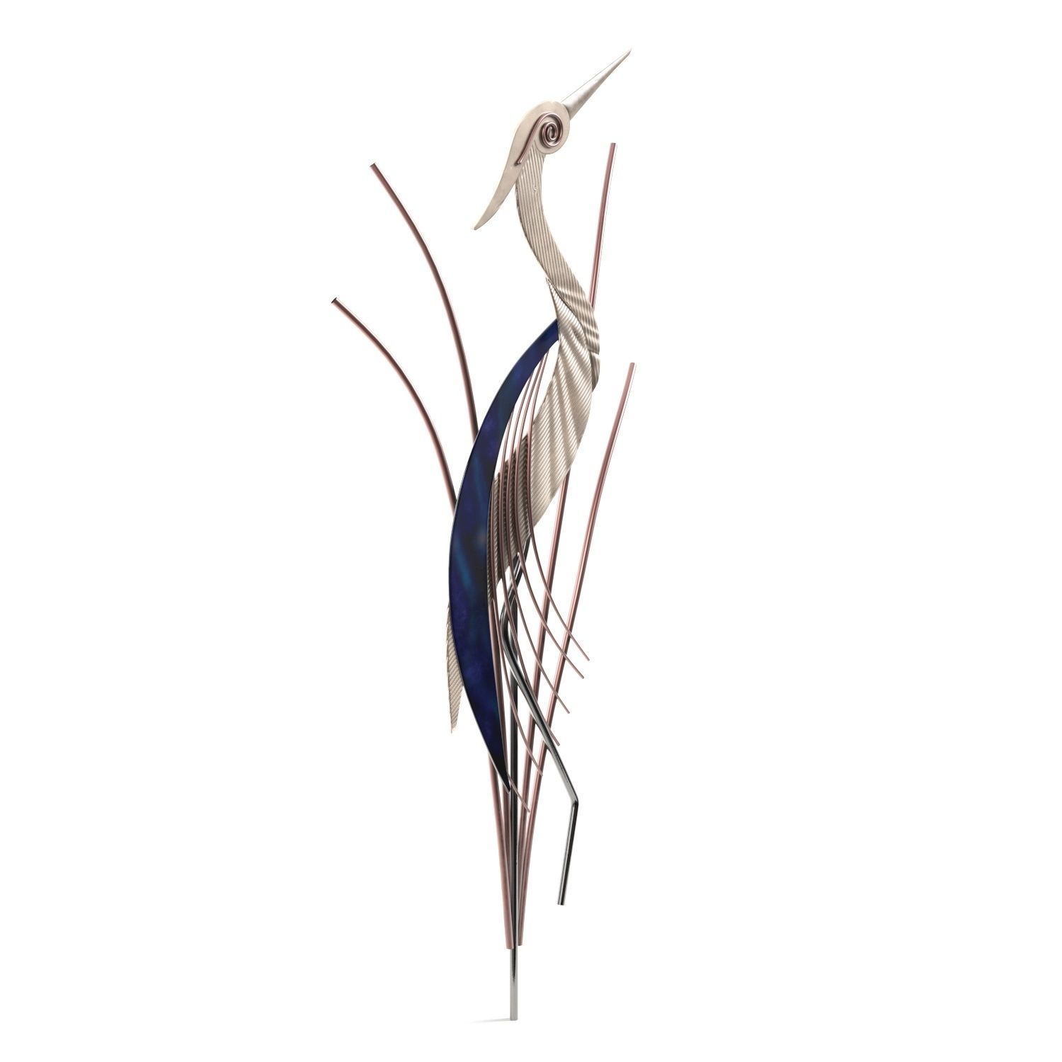 Heron Bird With Head Raised 38 Inch High Metal Wall Art PBR 3D model_1