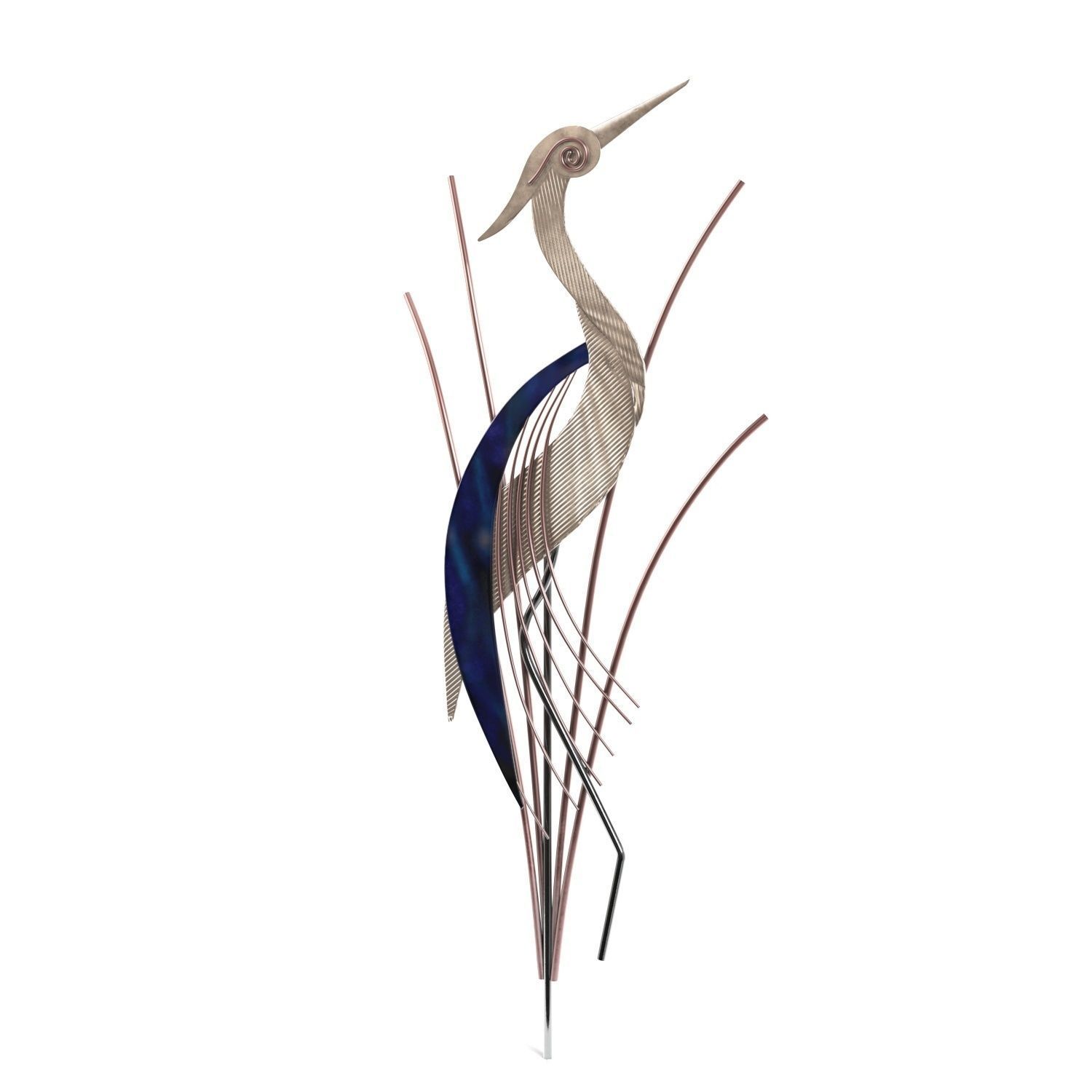 Heron Bird With Head Raised 38 Inch High Metal Wall Art PBR 3D model_4