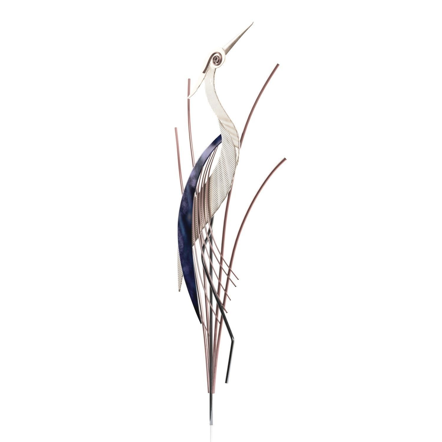 Heron Bird With Head Raised 38 Inch High Metal Wall Art PBR 3D model_2