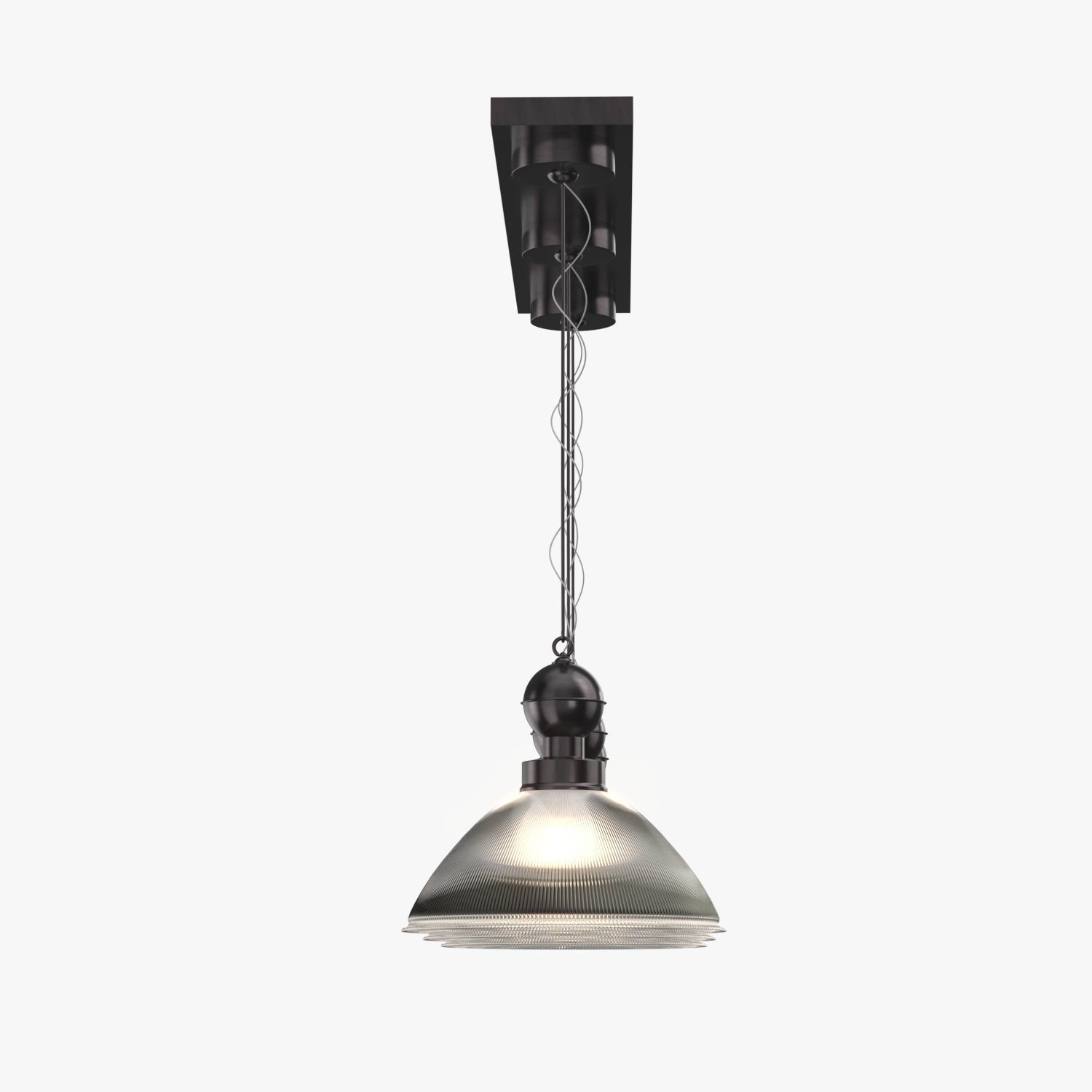 Holophane Glass and Brass Gas Lamp Pendant 3D model_1