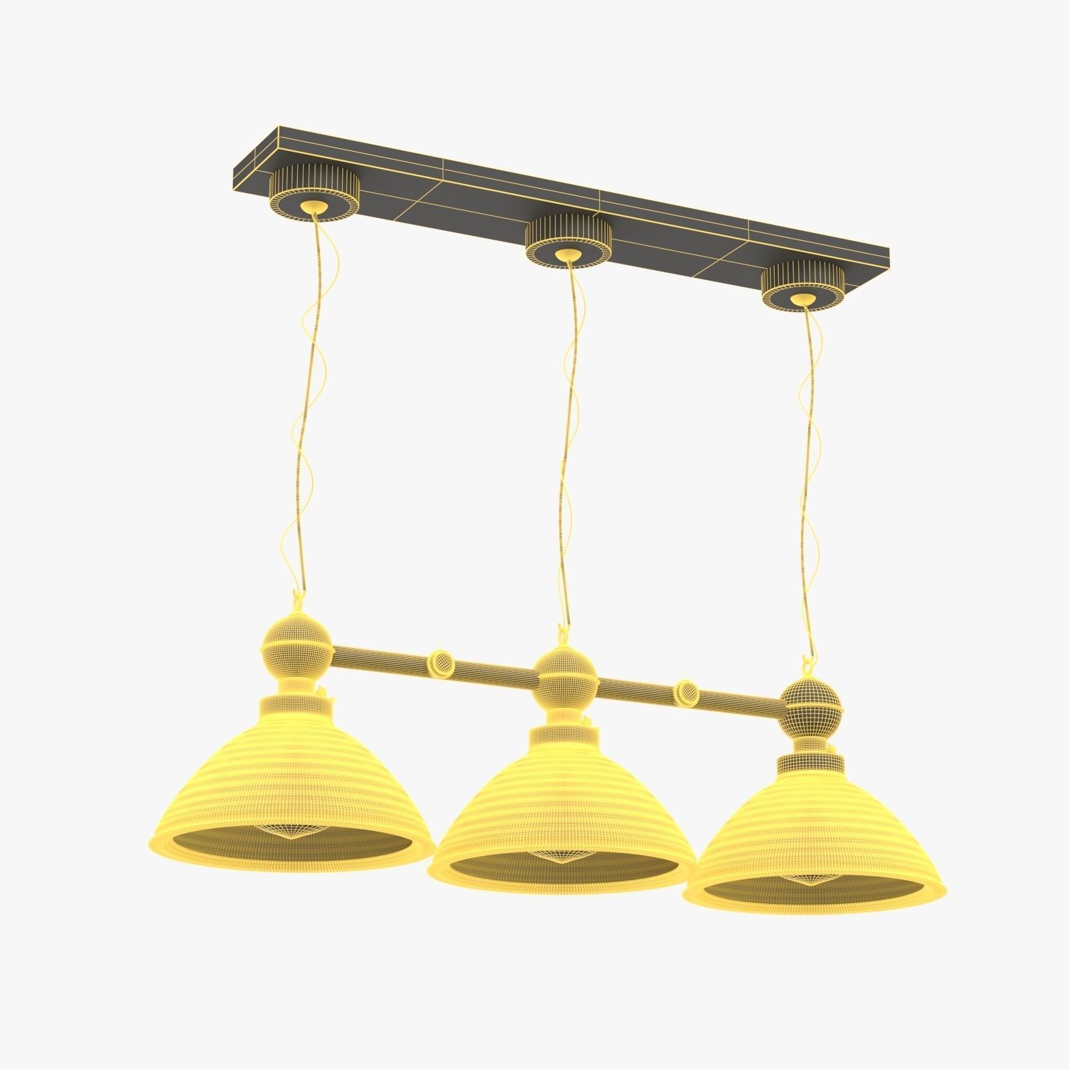 Holophane Glass and Brass Gas Lamp Pendant 3D model_5